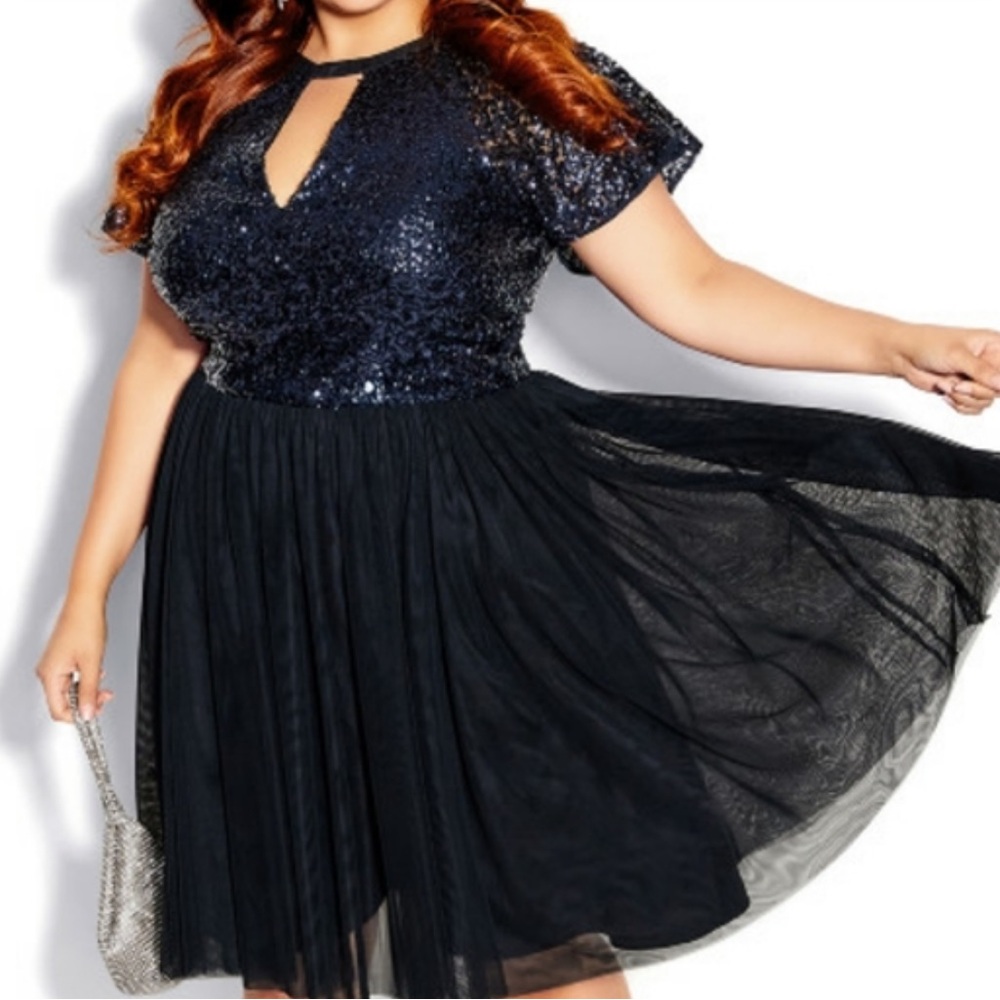 NEW CITY chic women’s mini dress sparkle Joy Navy blue Size 22